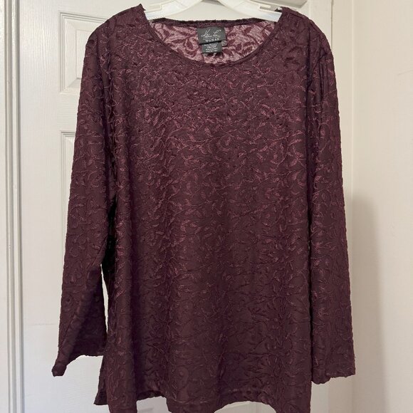 Kathie Lee Woman Maroon Velvet/Sparkle Sheer Tunic Topic 18W/20W - Picture 1 of 7